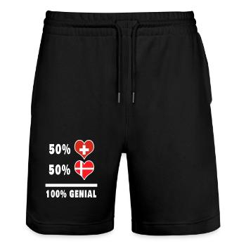 Dänemark und Schweiz 100% Genial Flagge - Stanley/Stella Unisex Bio Joggingshorts Trainer  - Schwarz - Vorne - Nik (191cm) & Marisol (170cm)