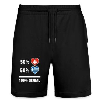 Griechenland und Schweiz 100% Genial Flagge - Stanley/Stella Unisex Bio Joggingshorts Trainer  - Schwarz - Vorne - Nik (191cm) & Marisol (170cm)