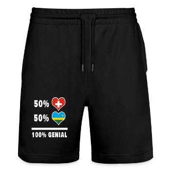 Ruanda und Schweiz 100% Genial Flagge - Stanley/Stella Unisex Bio Joggingshorts Trainer  - Schwarz - Vorne - Nik (191cm) & Marisol (170cm)