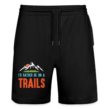 Berge - Ich bin lieber auf einem Trail - Stanley/Stella Unisex Bio Joggingshorts Trainer  - Schwarz - Vorne - Nik (191cm) & Marisol (170cm)
