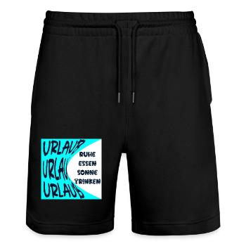 URLAUB - SONNE - RUHE - SOMMERFERIEN - ESSEN - Stanley/Stella Unisex Bio Joggingshorts Trainer  - Schwarz - Vorne - Nik (191cm) & Marisol (170cm)