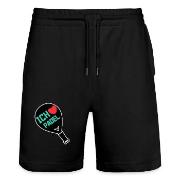 Sport Herz Fans Ich Liebe Padel Statement Schläger - Stanley/Stella Unisex Bio Joggingshorts Trainer  - Schwarz - Vorne - Nik (191cm) & Marisol (170cm)