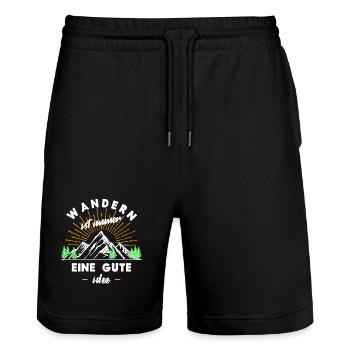 Wanderrouten Wandern Wanderer Statement Berge - Stanley/Stella Unisex Bio Joggingshorts Trainer  - Schwarz - Vorne - Nik (191cm) & Marisol (170cm)