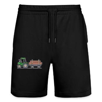 Biobauer Trecker Statement Traktor Nutzfahrzeug - Stanley/Stella Unisex Bio Joggingshorts Trainer  - Schwarz - Vorne - Nik (191cm) & Marisol (170cm)