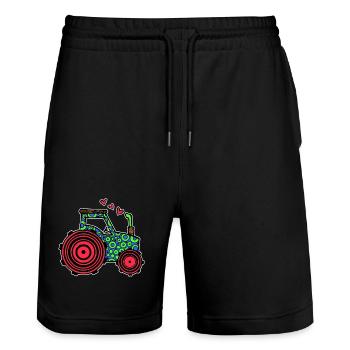 Traktor Herz Nutzfahrzeug Landleben Landwirt Feld - Stanley/Stella Unisex Bio Joggingshorts Trainer  - Schwarz - Vorne - Nik (191cm) & Marisol (170cm)