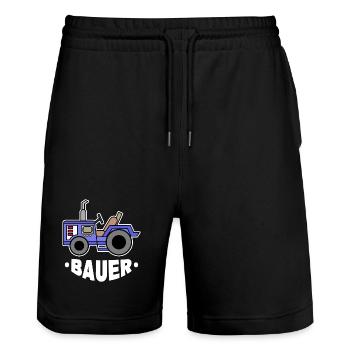 Traktor Bauer Feld Biobauer Fahrzeug Spruch - Stanley/Stella Unisex Bio Joggingshorts Trainer  - Schwarz - Vorne - Nik (191cm) & Marisol (170cm)