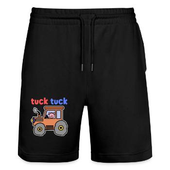 Landwirtschaft Traktor Feld Spruch Landluft Bauer - Stanley/Stella Unisex Bio Joggingshorts Trainer  - Schwarz - Vorne - Nik (191cm) & Marisol (170cm)
