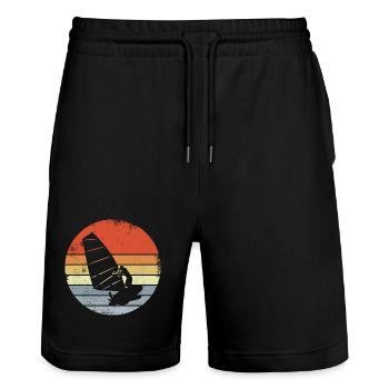Vintage Windsurfer Sketch - Stanley/Stella Trainer Unisex Organic Jogging Shorts - black - Front - Nik (191cm) & Marisol (170cm)