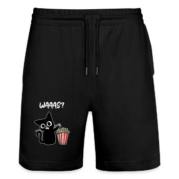 Movies Katze Popcorn Filmabend Theater Kinoabend - Stanley/Stella Unisex Bio Joggingshorts Trainer  - Schwarz - Vorne - Nik (191cm) & Marisol (170cm)
