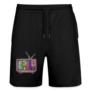 TV Night Streaming Theater Movies Television - Stanley/Stella Trainer Unisex Organic Jogging Shorts - black - Front - Nik (191cm) & Marisol (170cm)