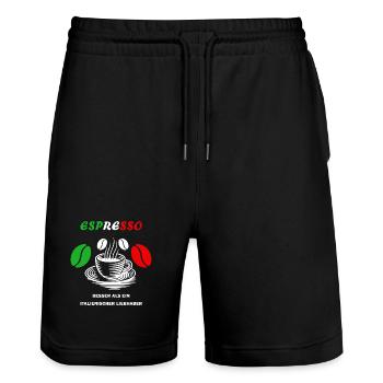 Espresso Italien Design - Stanley/Stella Unisex Bio Joggingshorts Trainer  - Schwarz - Vorne - Nik (191cm) & Marisol (170cm)