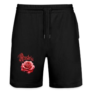 Austria Rose – Rote Blume - Vintage-Schrift - Stanley/Stella Unisex Bio Joggingshorts Trainer  - Schwarz - Vorne - Nik (191cm) & Marisol (170cm)
