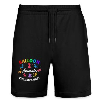 Balloon Twisting Design - Stanley/Stella Trainer Unisex Organic Jogging Shorts - black - Front - Nik (191cm) & Marisol (170cm)