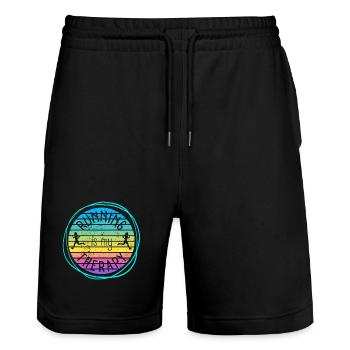Laufen ist meine Therapie Retro Sonnenuntergang - Stanley/Stella Unisex Bio Joggingshorts Trainer  - Schwarz - Vorne - Nik (191cm) & Marisol (170cm)