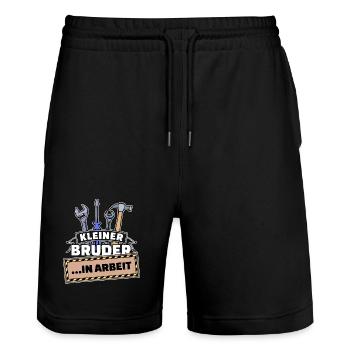 Bruderherz Großer Bruder Bro Geschwister Statement - Stanley/Stella Unisex Bio Joggingshorts Trainer  - Schwarz - Vorne - Nik (191cm) & Marisol (170cm)