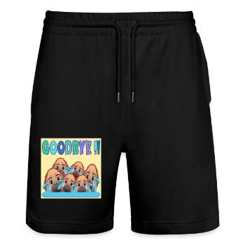 ABSCHIED VOM TEAM AUF WIEDERSEHEN AFFE - Stanley/Stella Unisex Bio Joggingshorts Trainer  - Schwarz - Vorne - Nik (191cm) & Marisol (170cm)