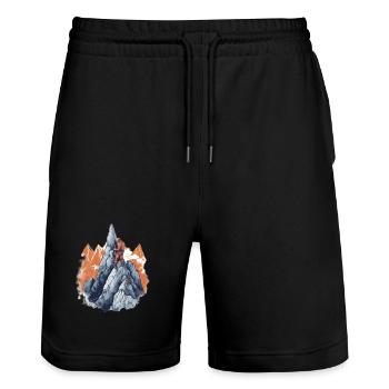 Bergsteiger beim Gipfelaufstieg - Stanley/Stella Unisex Bio Joggingshorts Trainer  - Schwarz - Vorne - Nik (191cm) & Marisol (170cm)
