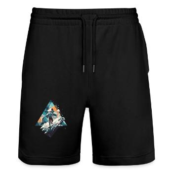 Geometric Mountaineer in Polygon Style - Stanley/Stella Trainer Unisex Organic Jogging Shorts - black - Front - Nik (191cm) & Marisol (170cm)