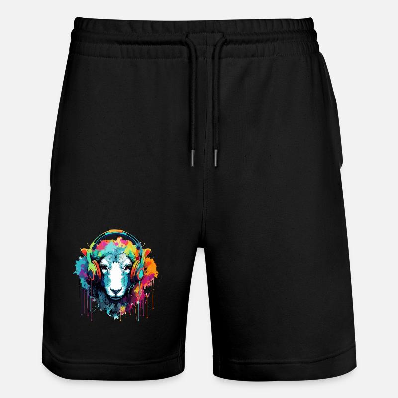 Moutons avec écouteurs Moutons animaux - Short de jogging bio TRAINER Stanley/Stella unisexe - noir
