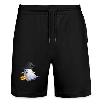 Ghost with Witch Hat and Jack-o'-Lantern - Stanley/Stella Trainer Unisex Organic Jogging Shorts - black - Front - Nik (191cm) & Marisol (170cm)