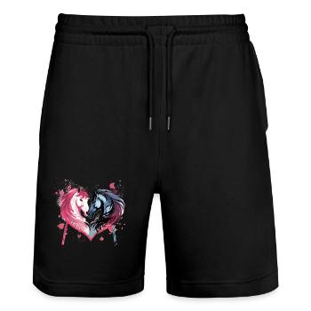 Pferdeköpfe in Herzform - Stanley/Stella Unisex Bio Joggingshorts Trainer  - Schwarz - Vorne - Nik (191cm) & Marisol (170cm)