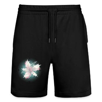 Branche de houx en blanc, argent, vert et rose sombre - Short de jogging bio TRAINER Stanley/Stella unisexe - noir - Devant - Nik (191cm) & Marisol (170cm)
