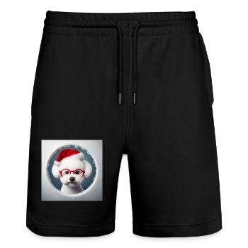 Bichon Frisé Hund als Weihnachtsmann - Stanley/Stella Unisex Bio Joggingshorts Trainer  - Schwarz - Vorne - Nik (191cm) & Marisol (170cm)