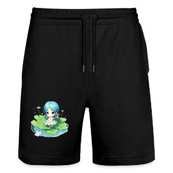 Kawaii Girl sur les Nénuphars – Un design mignon - Short de jogging bio TRAINER Stanley/Stella unisexe - noir - Devant - Nik (191cm) & Marisol (170cm)