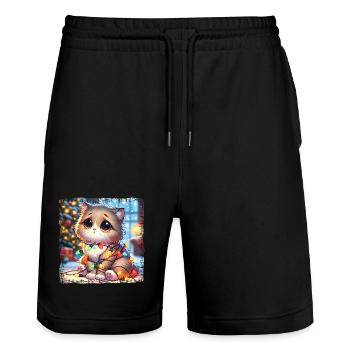 Cute Christmas Cat Clumsy Tangled - Stanley/Stella Trainer Unisex Organic Jogging Shorts - black - Front - Nik (191cm) & Marisol (170cm)