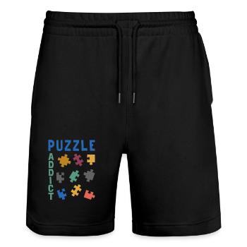 Süchtig nach Puzzles - Stanley/Stella Unisex Bio Joggingshorts Trainer  - Schwarz - Vorne - Nik (191cm) & Marisol (170cm)