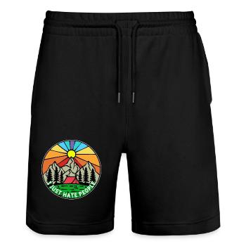 Berge Natur Camping Wanderer Statement Zelten - Stanley/Stella Unisex Bio Joggingshorts Trainer  - Schwarz - Vorne - Nik (191cm) & Marisol (170cm)