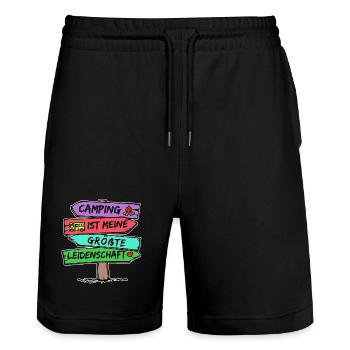 Camping Statement Wanderlust Wanderer Herz Camper - Stanley/Stella Unisex Bio Joggingshorts Trainer  - Schwarz - Vorne - Nik (191cm) & Marisol (170cm)