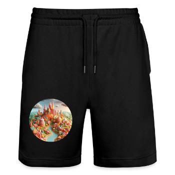 Animation colorée du paysage du monde des bonbons - Short de jogging bio TRAINER Stanley/Stella unisexe - noir - Devant - Nik (191cm) & Marisol (170cm)