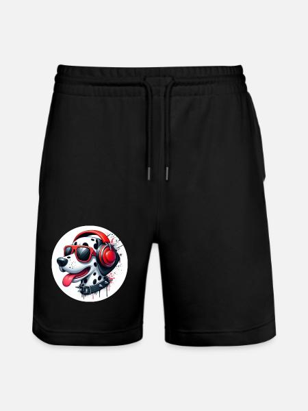 Dalmatian Dog Patches Black White Headphones - Stanley/Stella Trainer Unisex Organic Jogging Shorts - black