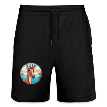 Okapi Aquarelle Cartoon Kawaii Clipart Animal - Short de jogging bio TRAINER Stanley/Stella unisexe - noir - Devant - Nik (191cm) & Marisol (170cm)