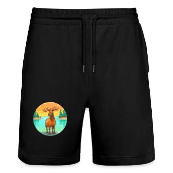Moose Watercolor Cartoon Kawaii Clipart Animal - Stanley/Stella Trainer Unisex Organic Jogging Shorts - black - Front - Nik (191cm) & Marisol (170cm)