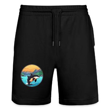 Orca Aquarell Cartoon Kawaii Clipart Tier - Stanley/Stella Unisex Bio Joggingshorts Trainer  - Schwarz - Vorne - Nik (191cm) & Marisol (170cm)