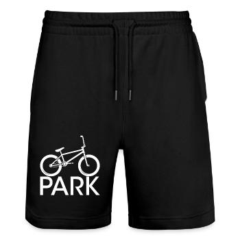 bmx park Fahrrad bike Symbol halfpipe Logo icon - Stanley/Stella Unisex Bio Joggingshorts Trainer  - Schwarz - Vorne - Nik (191cm) & Marisol (170cm)