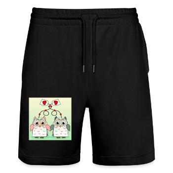 Owl Tea - Stanley/Stella Trainer Unisex Organic Jogging Shorts - black - Front - Nik (191cm) & Marisol (170cm)