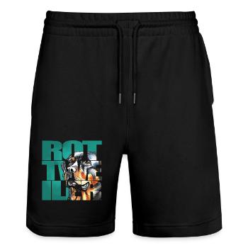Rottweiler Portrait - Stanley/Stella Trainer Unisex Organic Jogging Shorts - black - Front - Nik (191cm) & Marisol (170cm)