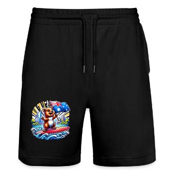 Design de surf australien Quokka - Short de jogging bio TRAINER Stanley/Stella unisexe - noir - Devant - Nik (191cm) & Marisol (170cm)