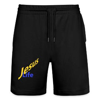 Jesus Life - Stanley/Stella Unisex Bio Joggingshorts Trainer  - Schwarz - Vorne - Nik (191cm) & Marisol (170cm)
