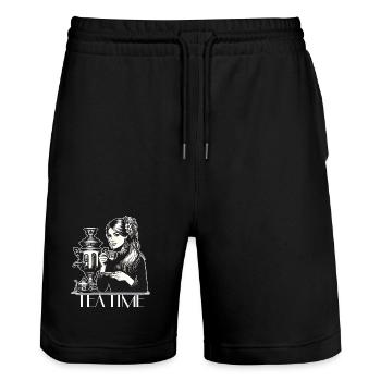 Samovar Tea Time Wife Gift - Stanley/Stella Trainer Unisex Organic Jogging Shorts - black - Front - Nik (191cm) & Marisol (170cm)