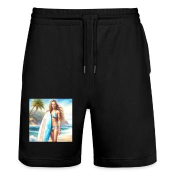 Girl Action Surf 2 - Stanley/Stella Trainer Unisex Organic Jogging Shorts - black - Front - Nik (191cm) & Marisol (170cm)
