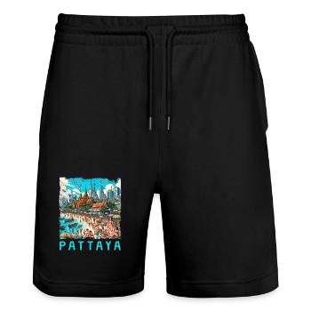 Pattaya Thailand Strand Design - Stanley/Stella Unisex Bio Joggingshorts Trainer  - Schwarz - Vorne - Nik (191cm) & Marisol (170cm)