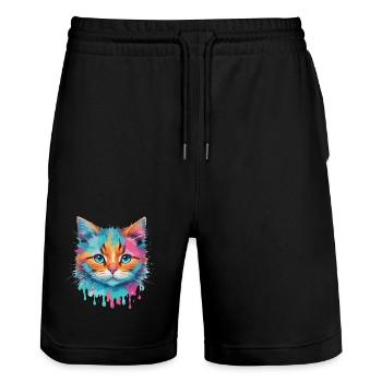 Cute Cat - Stanley/Stella Trainer Unisex Organic Jogging Shorts - black - Front - Nik (191cm) & Marisol (170cm)