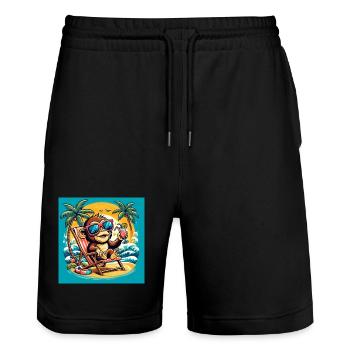 Monkey on the beach - Stanley/Stella Trainer Unisex Organic Jogging Shorts - black - Front - Nik (191cm) & Marisol (170cm)