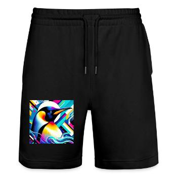 Pinguin - Stanley/Stella Unisex Bio Joggingshorts Trainer  - Schwarz - Vorne - Nik (191cm) & Marisol (170cm)