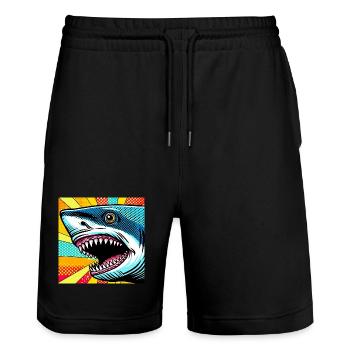 Requin Pop Art - Short de jogging bio TRAINER Stanley/Stella unisexe - noir - Devant - Nik (191cm) & Marisol (170cm)