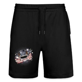 Football Helmet with USA Flag in Vintage Colors - Stanley/Stella Trainer Unisex Organic Jogging Shorts - black - Front - Nik (191cm) & Marisol (170cm)
